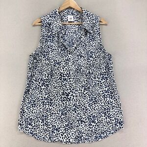 Cabi Sleeveless Blouse Womens M Blue White Polka Dot Collard‎ Career